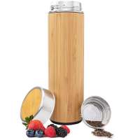 Bamboo Tea Tumbler Mug with Strainer Infuser - 18 oz Vacuum Insulated Stainless Steel Thermos with Filter for Loose Leaf/Coffee