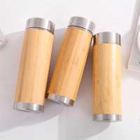 Vacuum Travel Bottle Bamboo Hot and Cold Beverages Stainless Steel(Bottom) Thermos Detachable Mesh filter